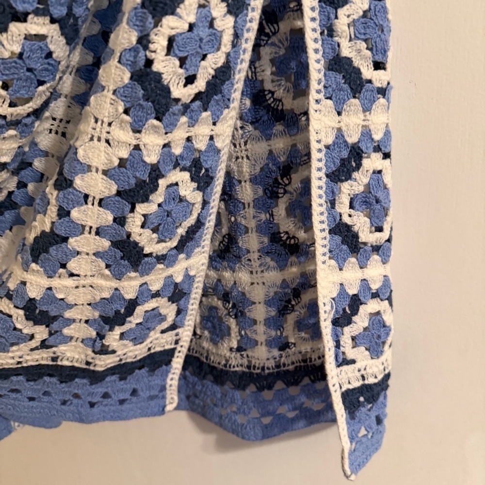 NWT EXQUISS’S Paris Crocheted Granny Squares blue white skirt women M/L Fox’s - Picture 3 of 10